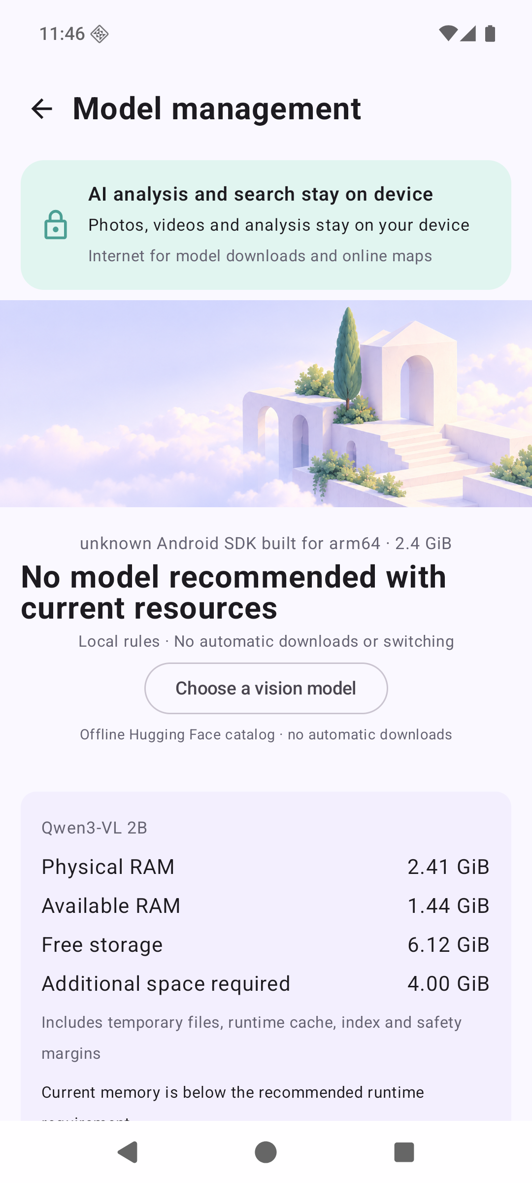 Phovue model management screen in English