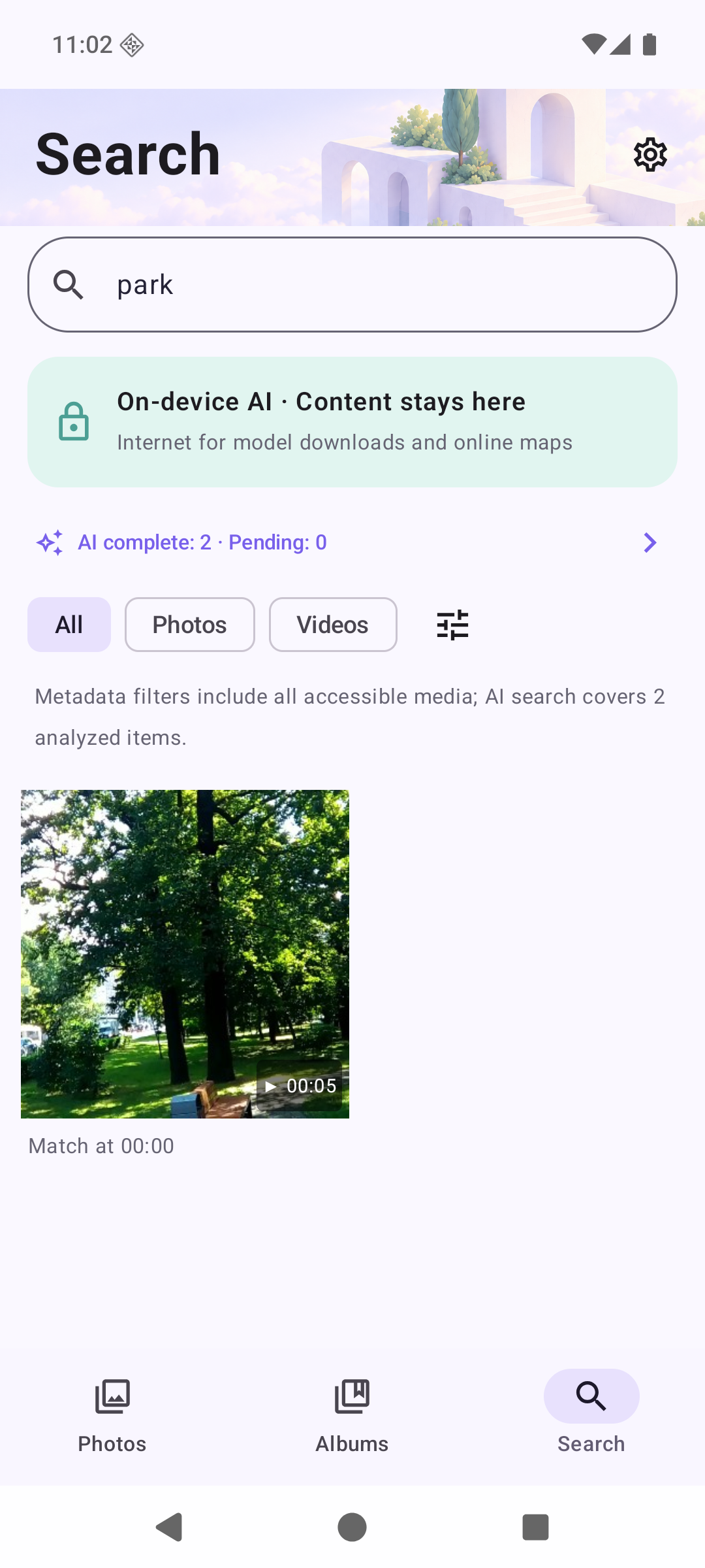 Phovue video scene search demo: park